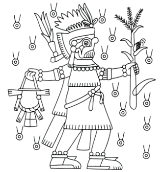 Рис. 3. Побег кукурузы в левой руке Тлалока — мифического бога дождя у древних ацтеков