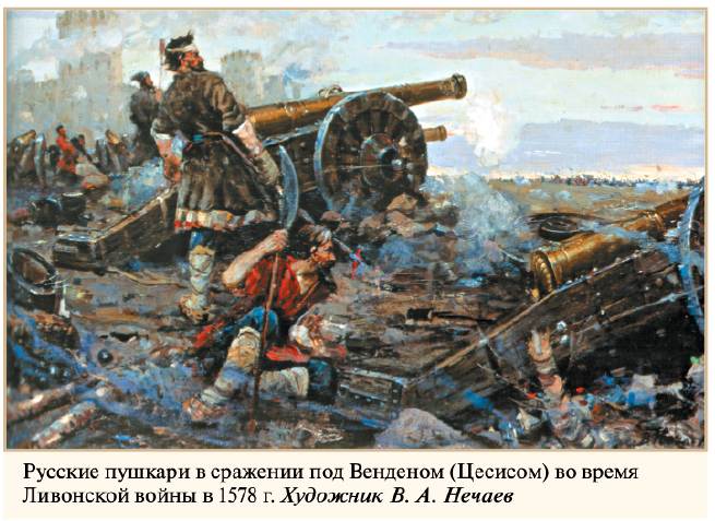 Русские пушкари в сражении под Венденом (Цесисом) во время Ливонской войны в 1578 г. Художник В. А. Нечаев